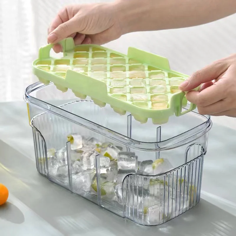 Household Kitchen Refrigerator Square Whiskey ice Maker Storage With Lid Silicone Mold Box  Molde Ice Cube Tray