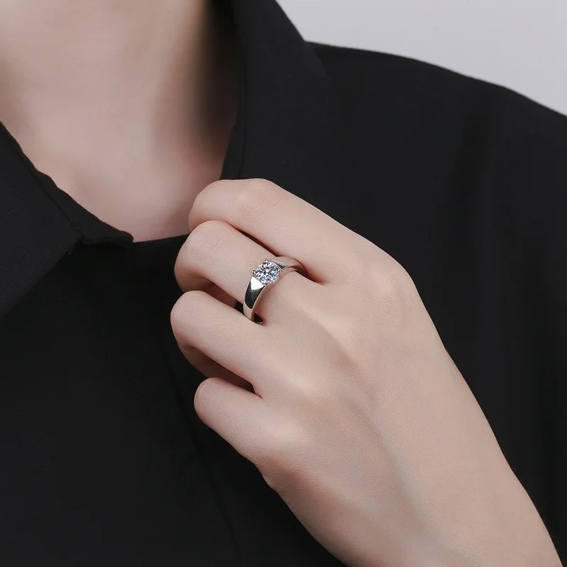 Luxury Men 925 Sterling Silver 1ct Moissanite Diamond Engagement Rings