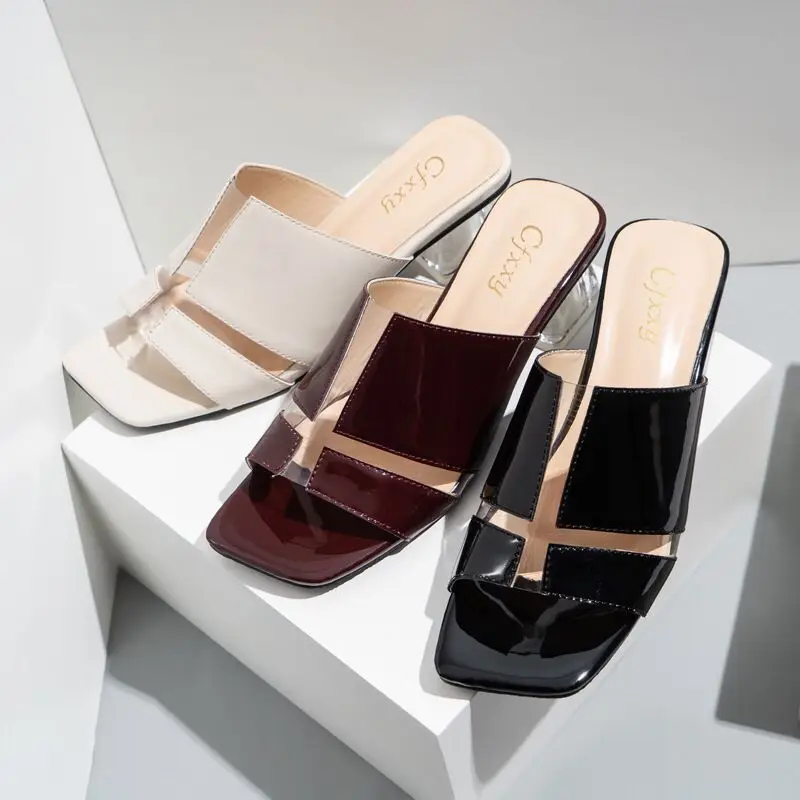 Custom Italian Summer Casual Low Heel Sandals Jelly Fluffy Sexy Mule Slippers for Women Beach
