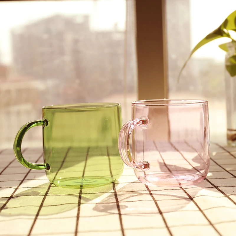 Customizable 350ml Borosilicate Hand Blown Glass Coffee Mug Set Reusable Drinkware Eco-Friendly School Use Comes Gift Box