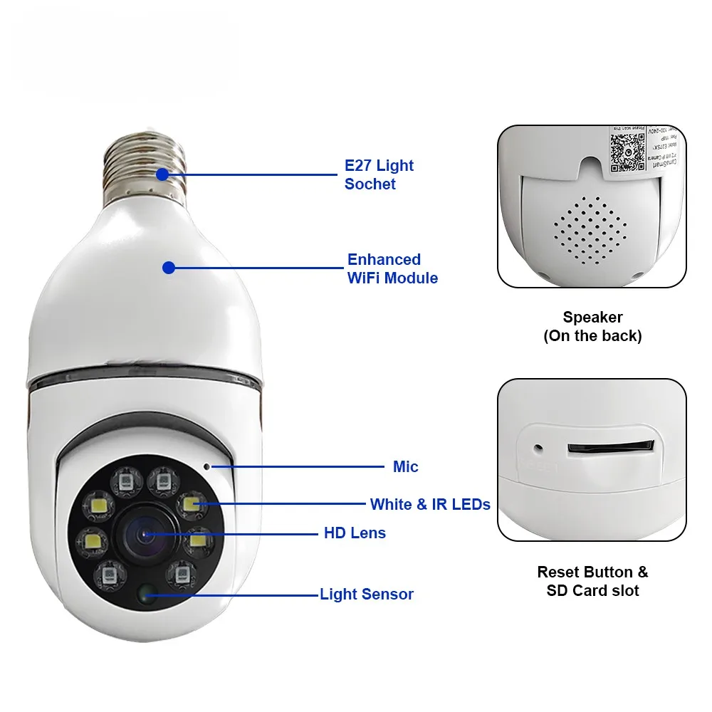 V380pro Camera Pan-tilt Night Vision Robot E27 Security Wireless Surveillance Camera 8177 Full Color HD Wifi Indoor H.265