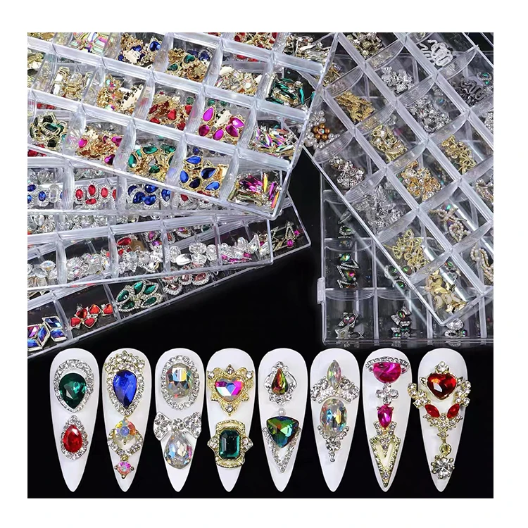 24 Grid Luxurious Nail Charms Boxed Evil Eye Bowknot Alloy Zirconia Mixed Diy Nail Stickers And Diamond Nail Art Jewelry Set