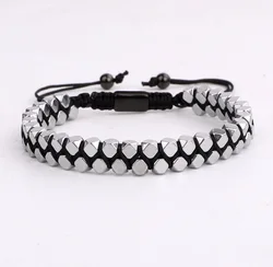 Hot Selling Fashion Jewelry Factory Made Hematite Bead Handmade Braided Macrame Bracelet Women Men