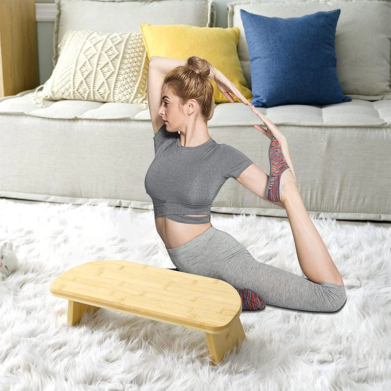 Portable Folding Ergonomic Yoga Bench Bamboo Meditation Bench with Hinged Folding Legs