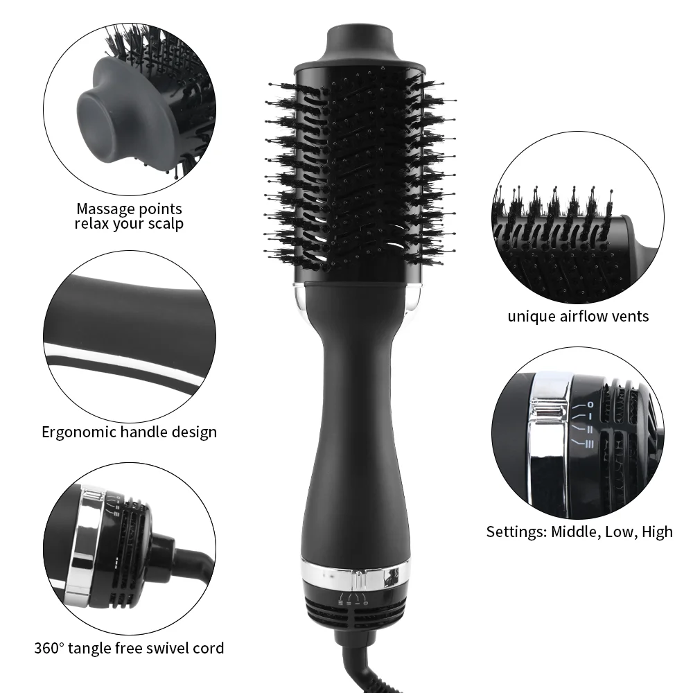 PRITECH Negative Ionic Blow Dryer Brush Straightening Professional Brush Hair Dryers Hot Air Brush