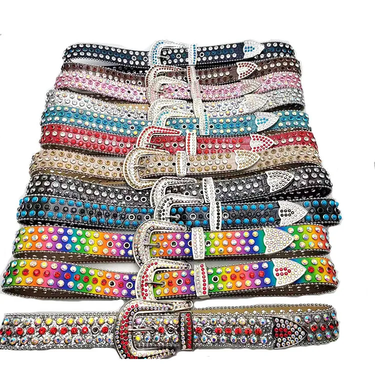 Custom Studded Waist Belt PU Women Western Cowboy Shiny Bling Blng Men Crystal Ladies Rhinestone Belt