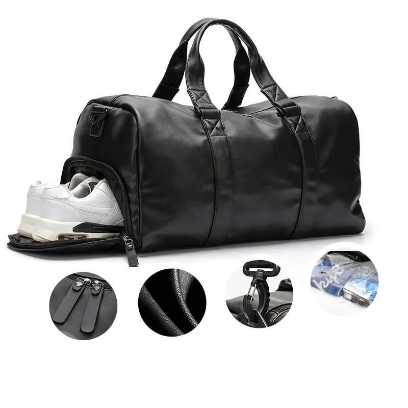 SG6017 Customized Logo Leather Sport Travel Bag Carry On Shoulder Duffle Bag with Shoe Compartment
