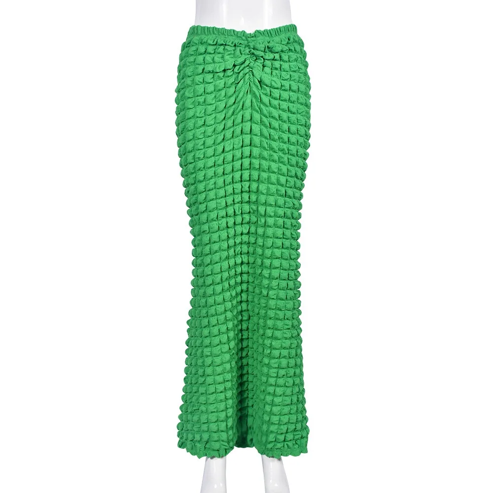 Sexy Popcorn Slim Long Skirt Women High Waist Solid Green Pencil Skirts 2023 Fall Elegant Bubble Grunge Clothing Bodycon Skirt