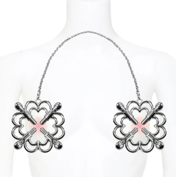 on line store supplier hot sales metal Flower adjustable nipple clamps with chain