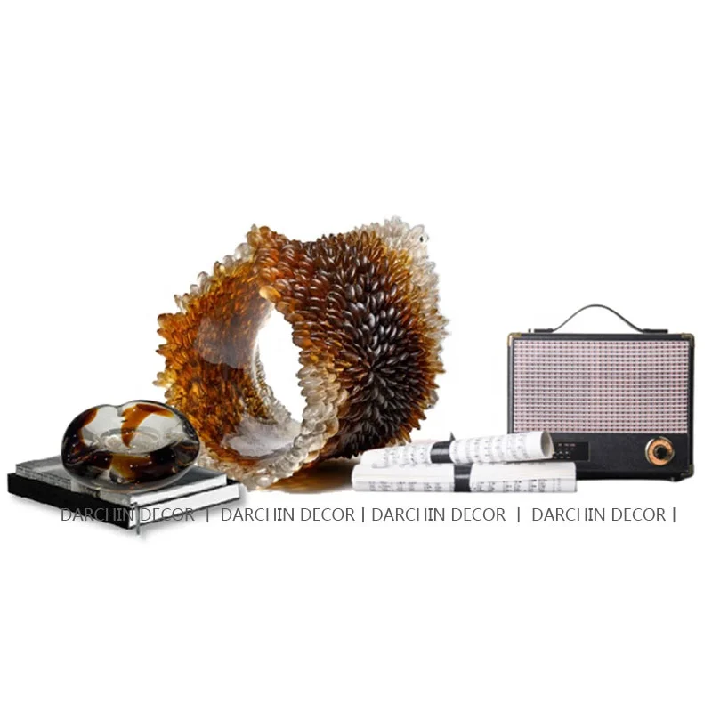 Home Decoration Resin Sculptures Green Amber Semi-Circular Coral Reef Relief Design Fancy Table Ornaments