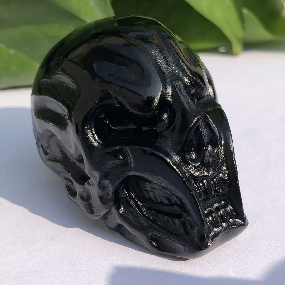 Hand Carved Natural Crystal Black Obsidian Skulls Healing Quartz Crystal Craft For Sale