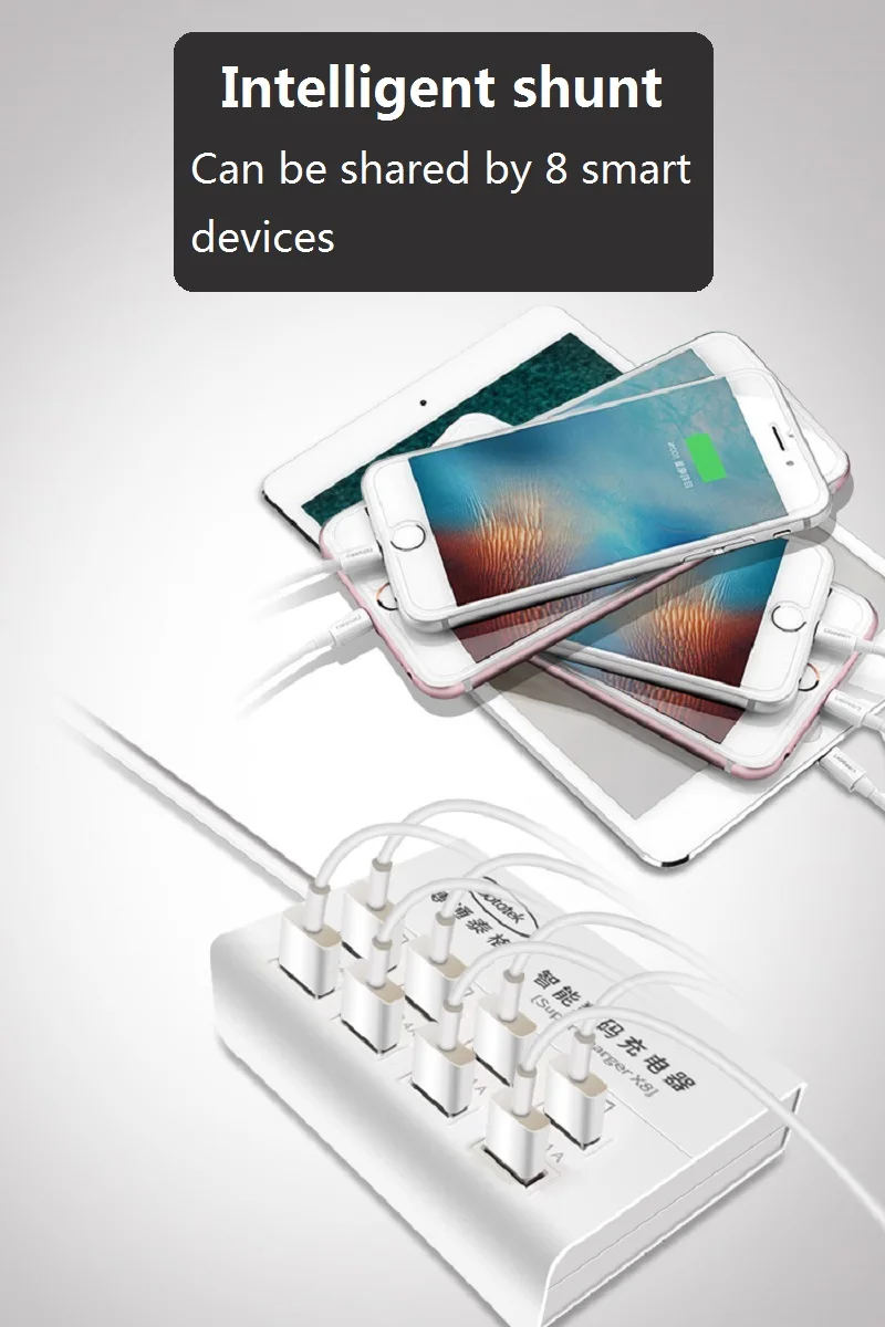 Multi port 8 port USB charger high quality 8 hole plug overload protection USB socket 2.4A quick charger for phone all device