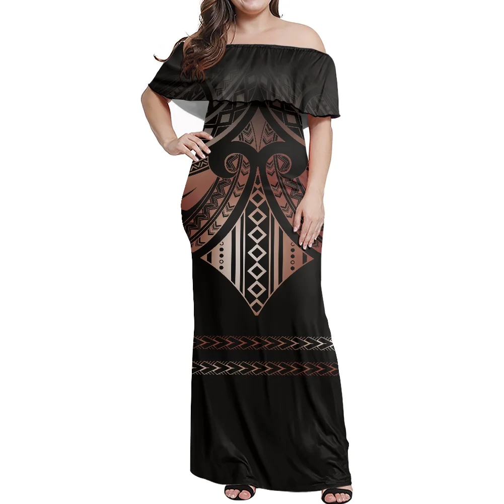 Hawaiian Tribal Tattoo Pattern Off The Shoulder Wedding Dress Short Sleeve Bodycon Evening Dress Party Long Maxi Dress Beach