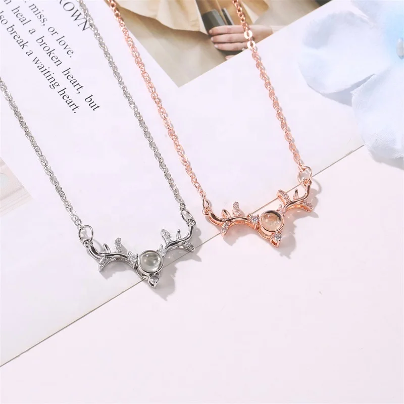
Jiushang zircon elk rose gold sliver fashion 100 languages i love you jewelry necklace 