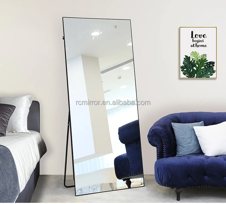 China Factory 40X150Cm Large Size Pvc Plastic Frame Mirror/ Dressing Mirror/ Floor Standing Mirror With White Black Frame