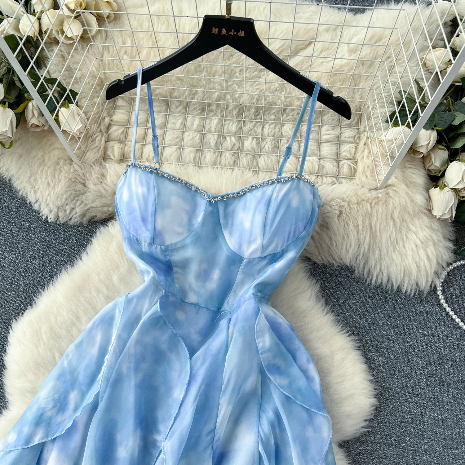 Summer Fairycore Tunic Midi Dress For Women Strapless Sleeveless Diamonds Ruffled Lace Dresses Ladies Elegant Dresses