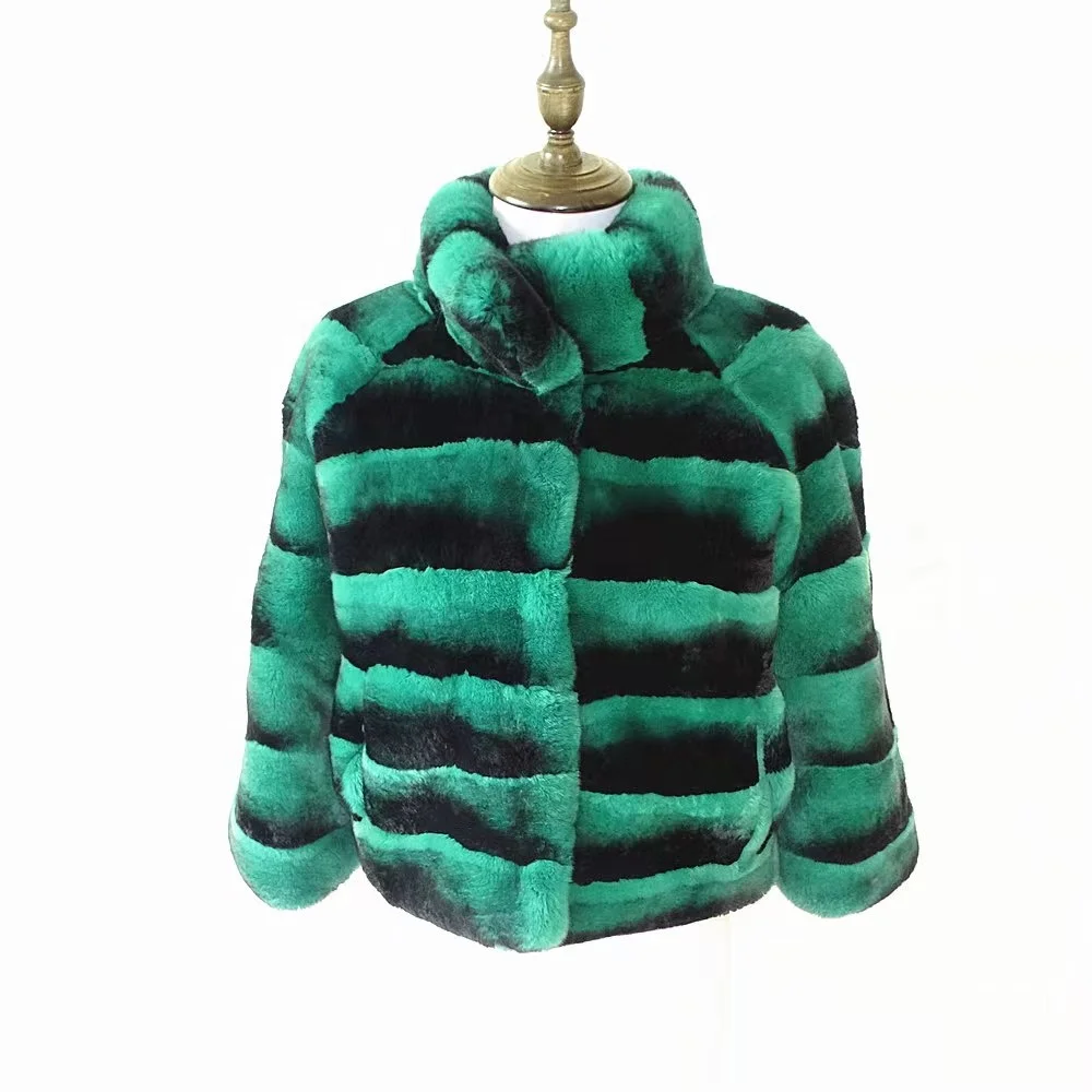 2023  High  level   Rex   dyed  Chinchilla  fur  coat   women  fur  coat  winter  Warm short  fur coat