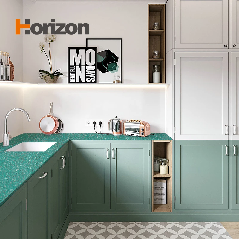 Horizon Factory wholesale artificial quartz stone quartz veneer countertop multicolour quartz jade slab