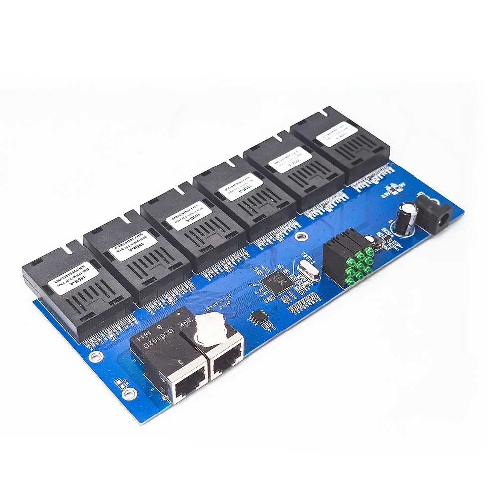 100Mbps Single mode simplex 6 Fiber ports 2 Lan port 6F2E Fiber media converter PCBA