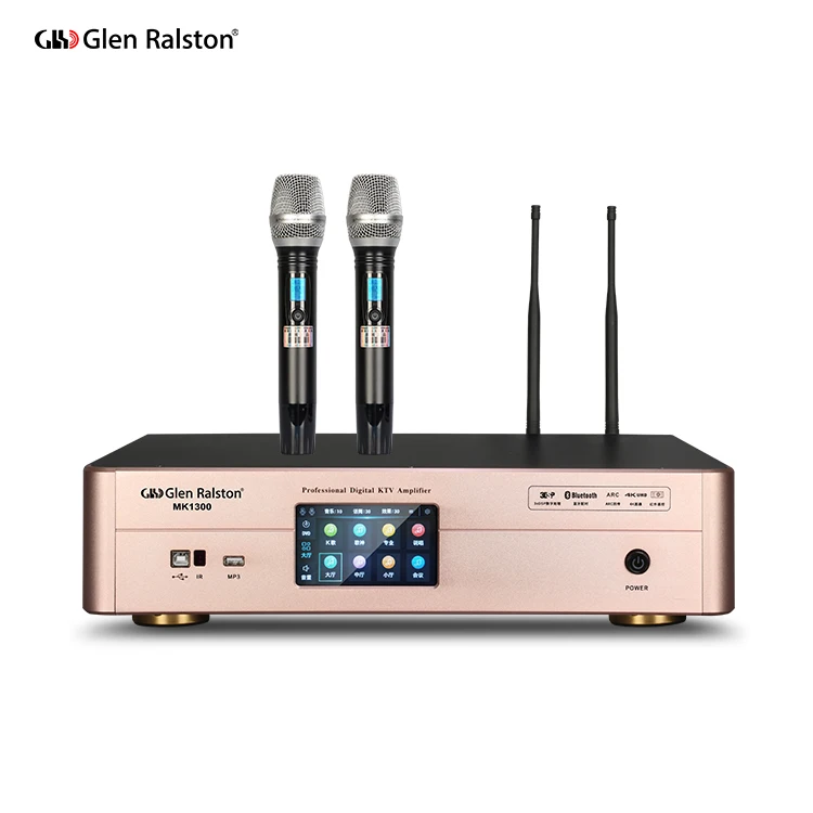 Glen Ralston 300w*2 Full touch screen karaoke mixer system with wireless mic dsp audio processor power amplifier
