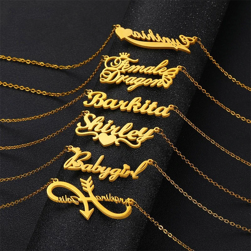 New Stainless Steel Personalized Gold Inital Custom Name Friendship Necklace 18k Gold Any Language Font Customized Necklace
