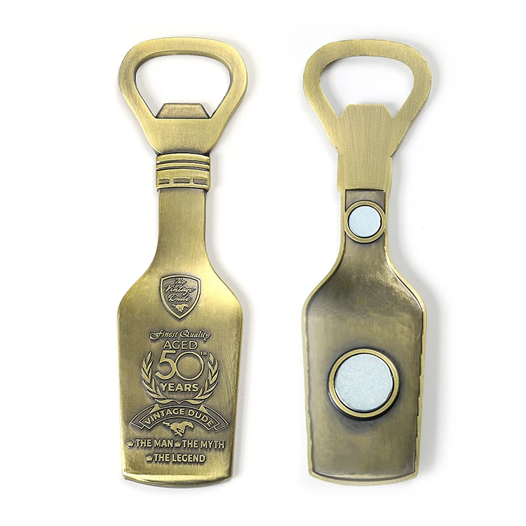 50 years souvenir bronze bottle shape customised magnetic beer bottle opener with own logo