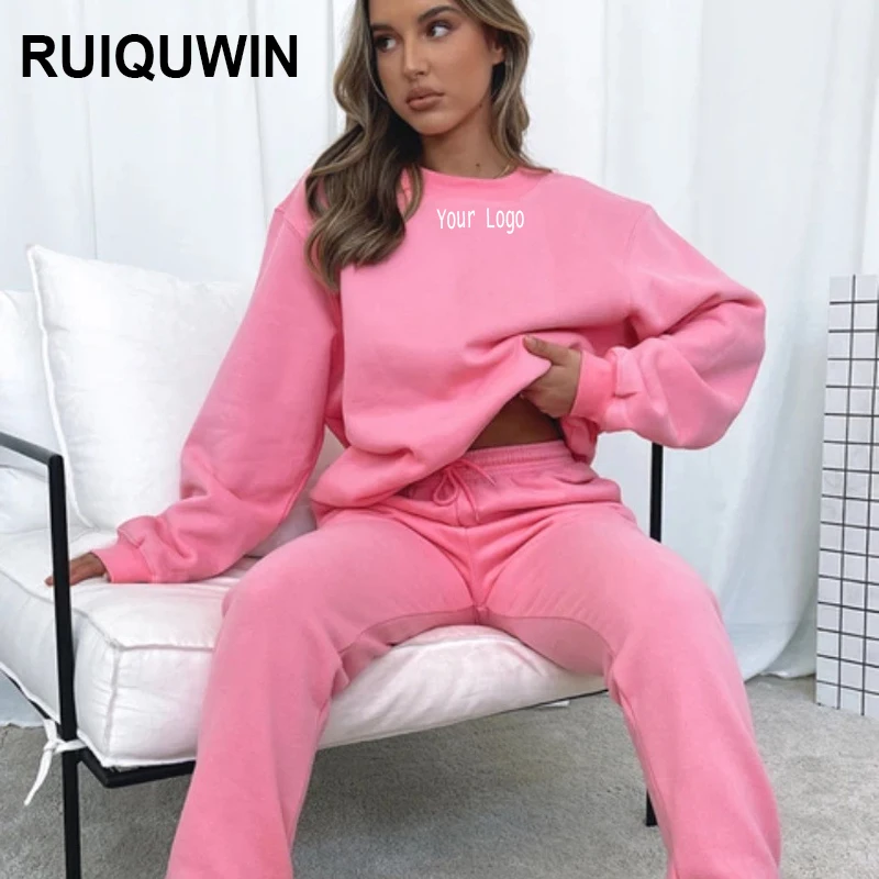RUIQUWIN Wholesale High Quality Custom Logo Jogger O Neck Pullover Long Sleeve Sweatsuit Sets Tracksuits For Women