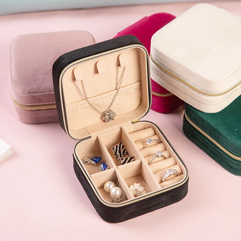 Portable velvet jewelry box travel jewelry ring necklace earring storage box jewelry gift packaging box