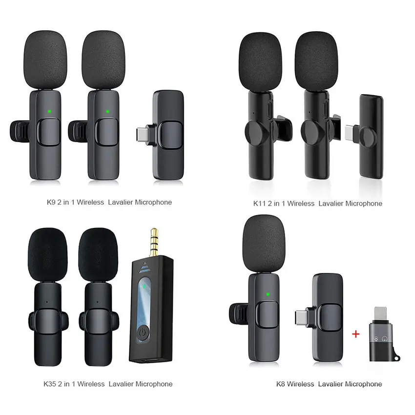 K9 K8 K35 K11 Lavalier Wireless Lapel Mini Microphone Recording Buttonhole Portable Mic for Android Mobile Phone Iphone Camera