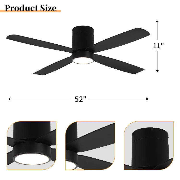 Wholesale Dimmable Light Wall Control 4 Blades Black Modern Electric Ceiling Mounted Fan With Light