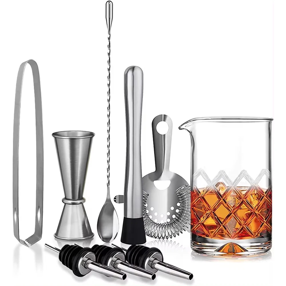 Wuyi Camol Factory 9 Piece Mixology Bartender Kit Cocktail Glasses Cup Kit 18oz 550ml Whisky Glass with Bar Accessories