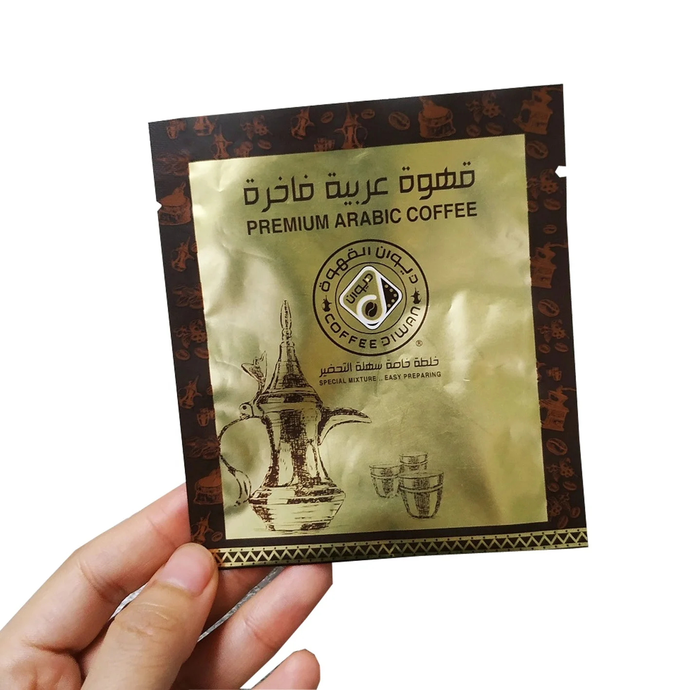 Custom Printed Gold Aluminum Foil Plastic Instant Coffee Packaging Sachet