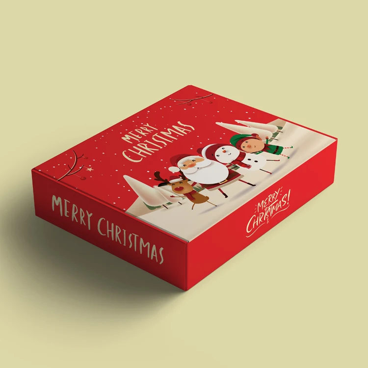 Christmas Design Corrugated Cardboard Folding Flat Gift Packaging Mailer Box With Logo