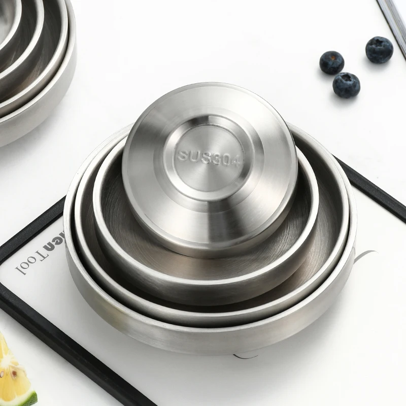 Kitchen tableware Korean kimchi Round Small Dish double layer Stainless Steel sauce seasoning round dinner bowls