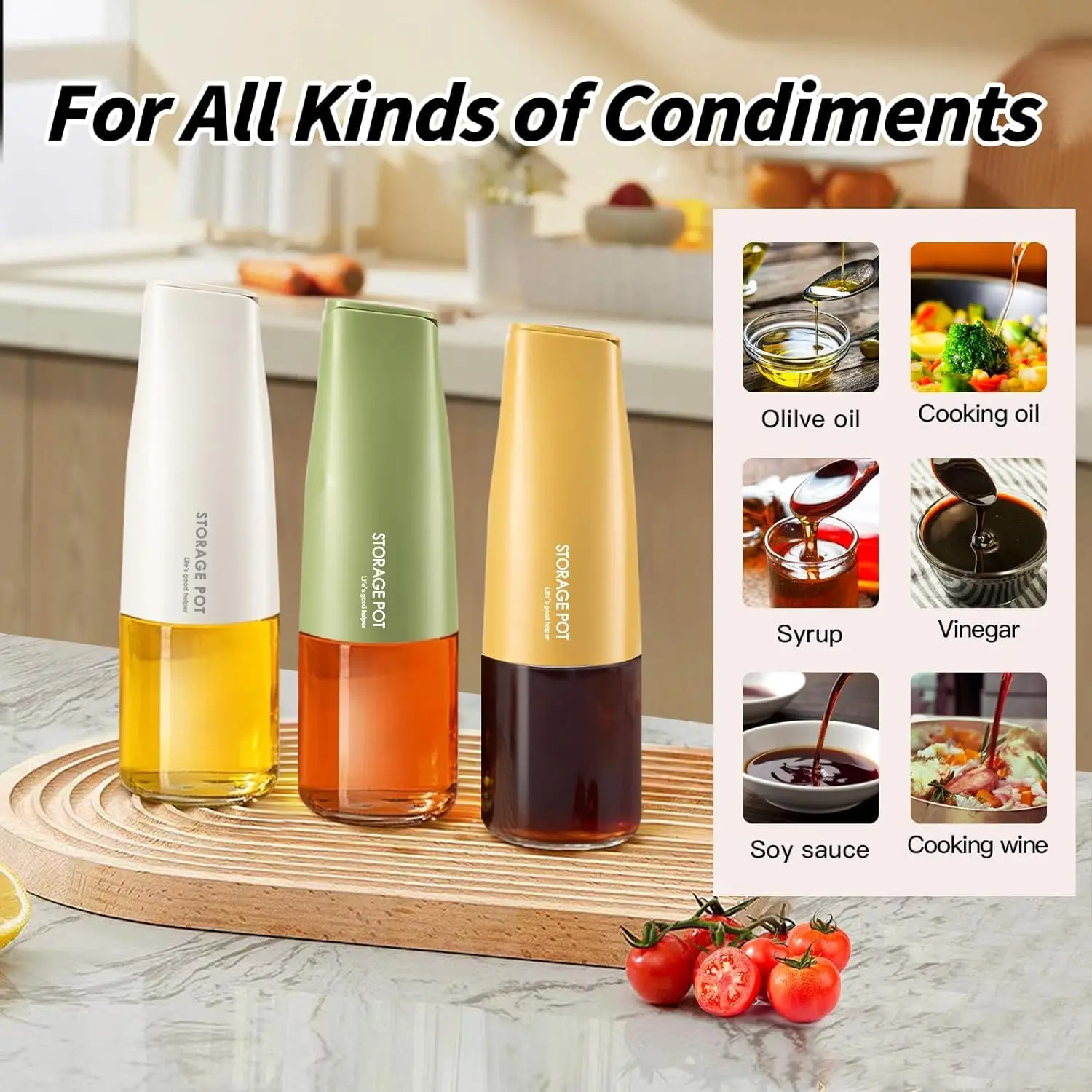 Automatic returning flip no drip Clear Glass Seasoning vinegar oil bottle for kitchen