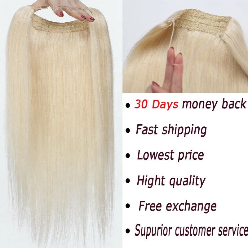 
16-22inch all color no clips no glue 100% Remy Human Hair Fish Wire Hair Halo Hair Extensions 
