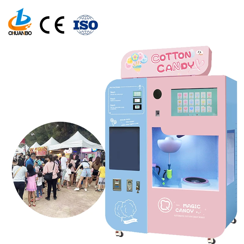 New Fully Automatic Cotton Candy Robot Electric Fancy Sugar Cotton Candy Floss Machine Cotton Candy Vending Machine