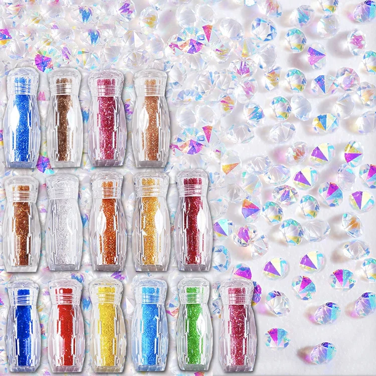 Wholesale 30 colors Sharp Bottom Crystal Bottle Popular Super Glitter Tiny Zircon Nail Decoration 3d For Nail Arts