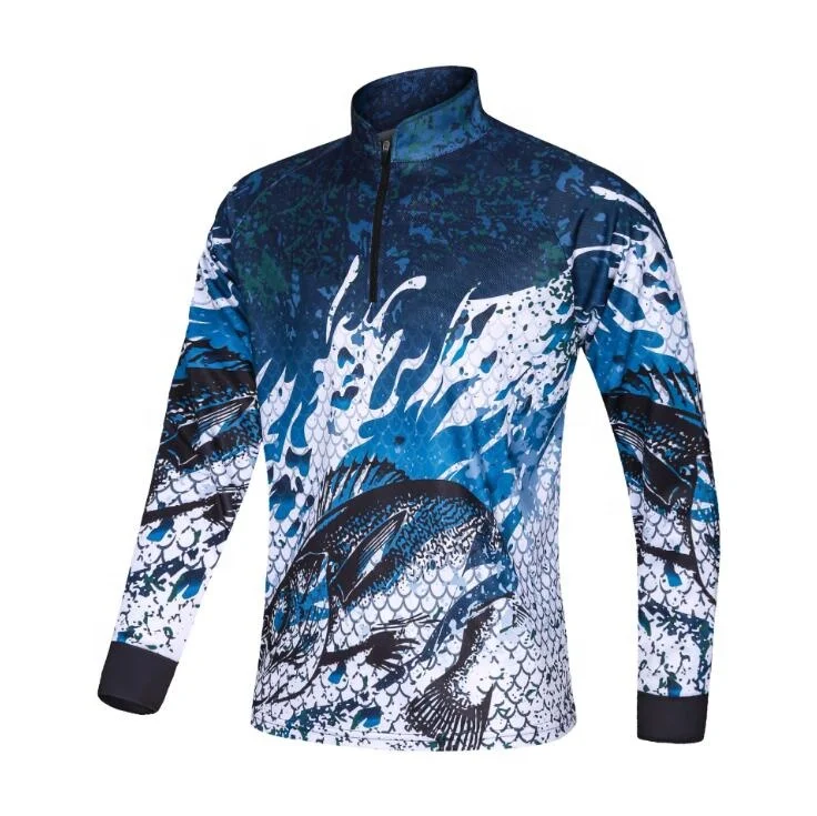 Wholesale Long Sleeve Sublimation Print Bass Fishing Jersey Design Your Own Tounament Sublimated Fishing Jersey