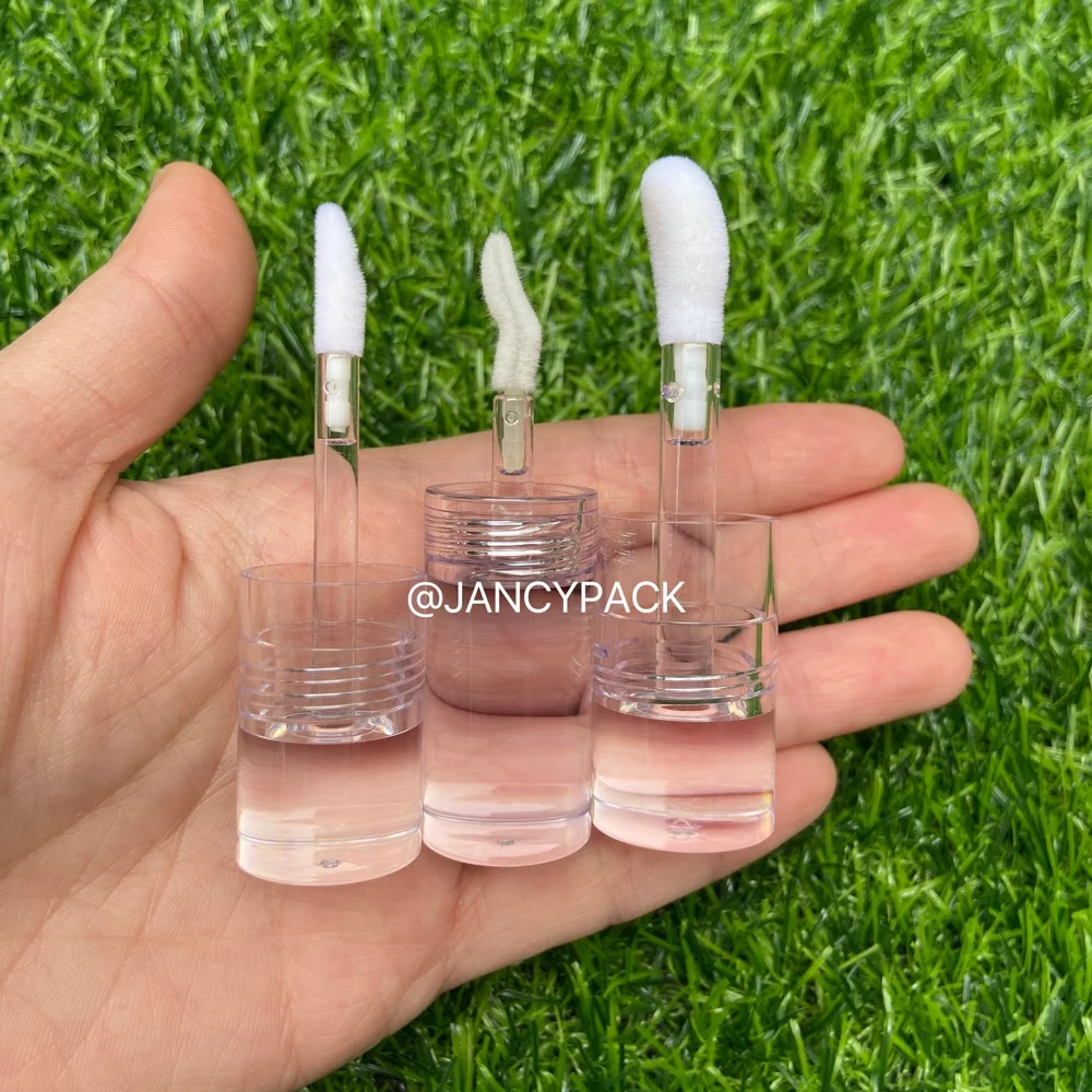 Full Transparent Clear Empty 5.5ML Lip Gloss Bottle Round PET Plastic Lip Gloss Tube big wand lip plumper tubes packaging
