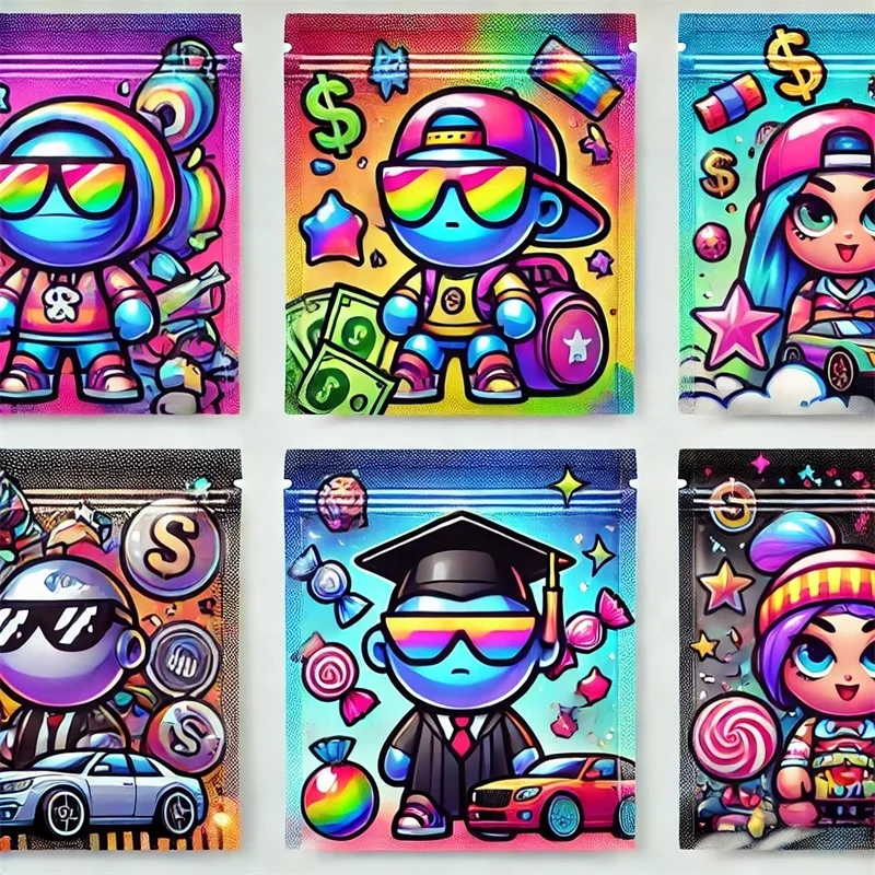 Holographic Foil Ziplock Candy Gummy Food Packaging Pouch Custom Smell Proof Plastic Mylar Bag