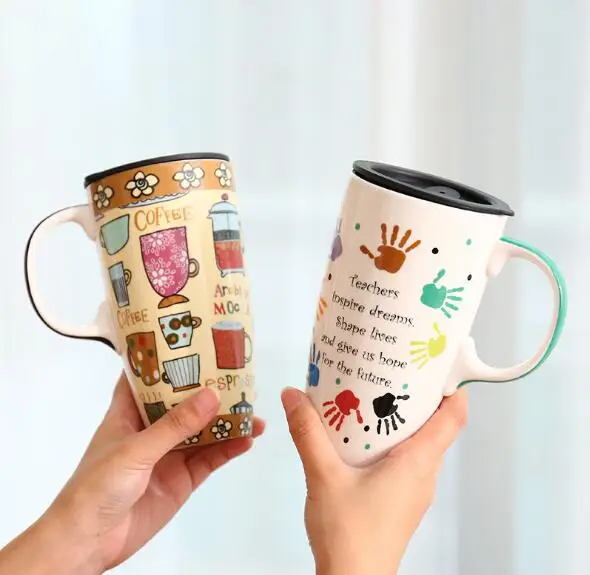 16oz Tall Coffee Mug Ceramic Wholesale Travel Mug with Lid Custom Coffee Mugs Holder Porcelain Camping Standard Advertising