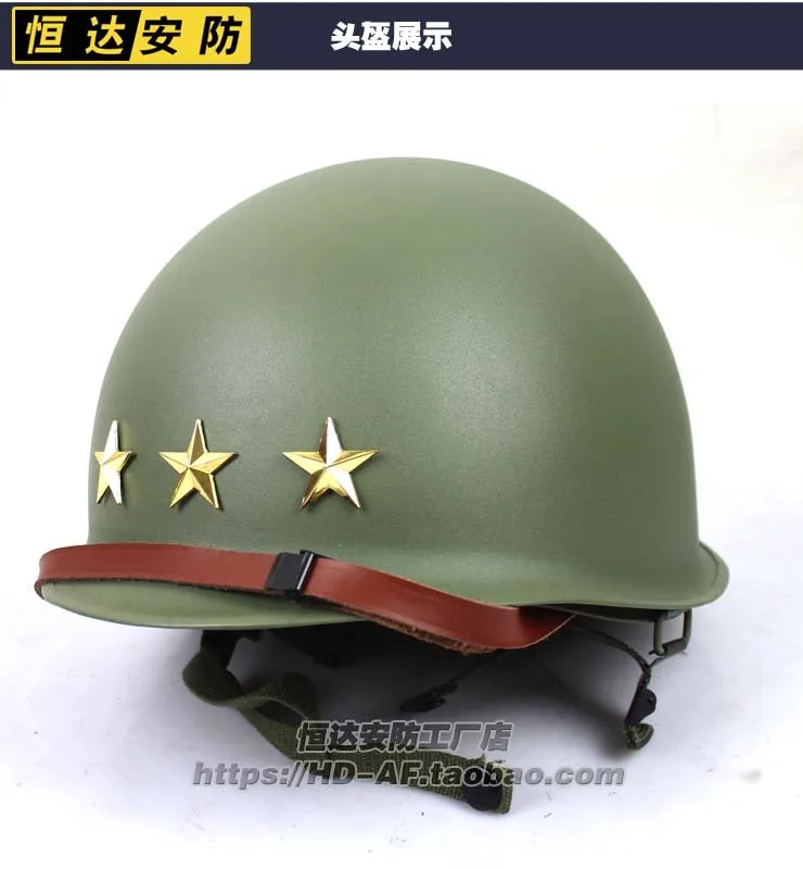 3 stars Double layer US Army M1 Green Helmet Replica Adjustable with Net/Canvas Chin Strap Tactical Paintball Gear Steel Helmet