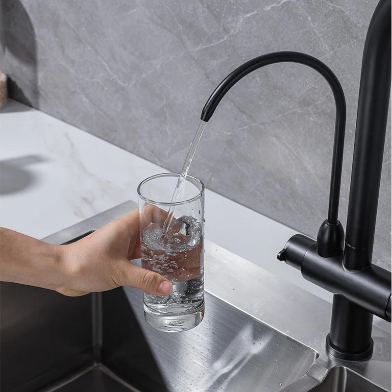 
New Design 3 in 1 Sink Cold and Hot High Arc Pull Down Mixer Tap with Drinking Tap Filter Stainless Steel Kitchen Faucet 