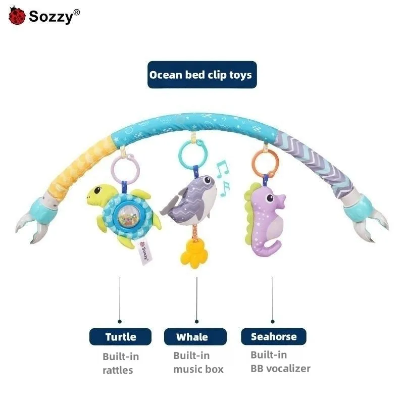 Sozzy Wholesale plush ocean animal Baby Musical Crib Stroller toy For Baby Bed Arch Toy