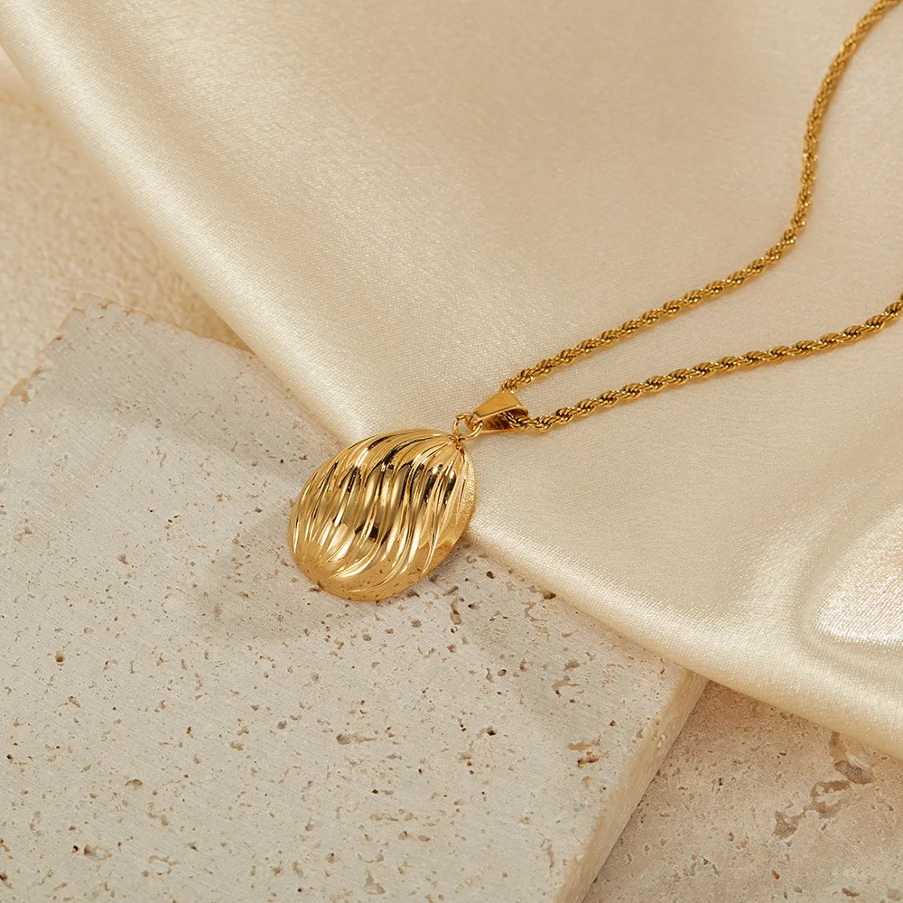 INS Best Selling 316L Stainless Steel Textured Pendant 2024 Trendy Waterproof Jewelry Charms Necklaces for Women