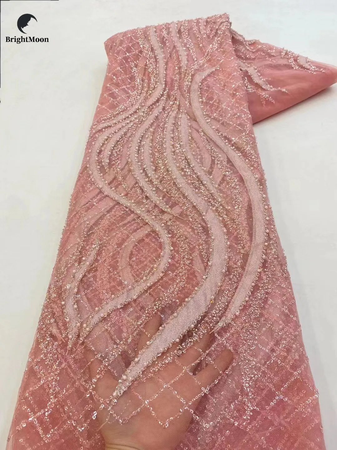 African Sequins Lace Embroidery Luxury Brocade Beaded Lace Fabrics for Women Bridal  Wedding Dress