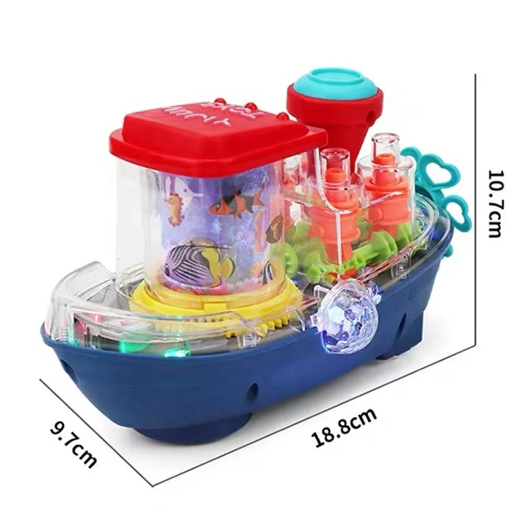 Electric universal transparent gear boat with music and light rotating cruise ship kids toy boat