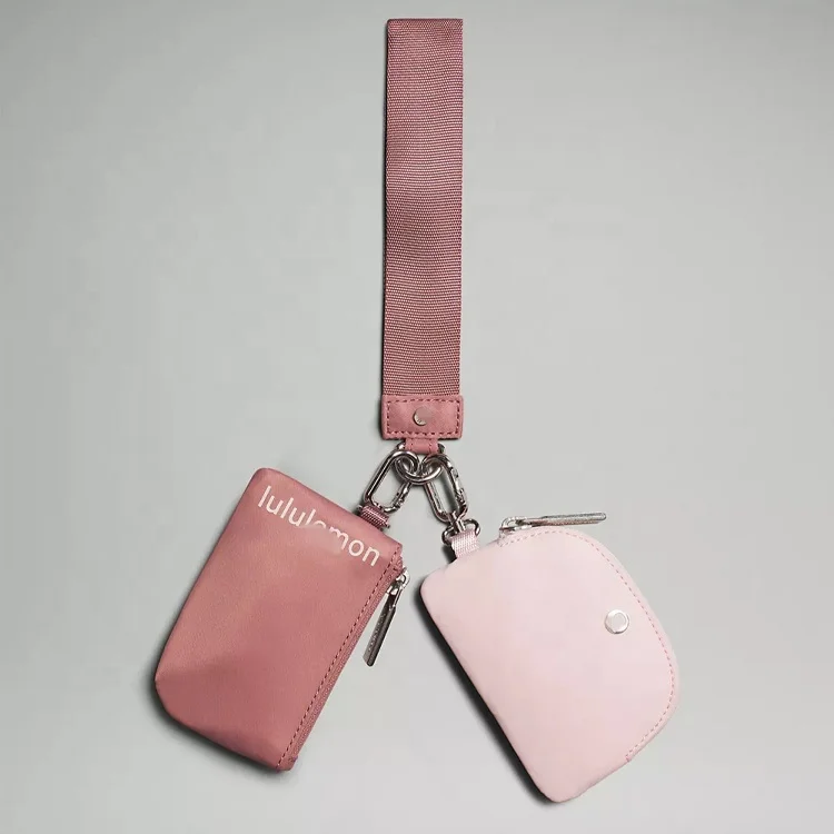 Lululemom Mini Zip Around Keychain Dual Pouch Portable Lulu Lemon Dual Pouch Wristlet Wallet With logo