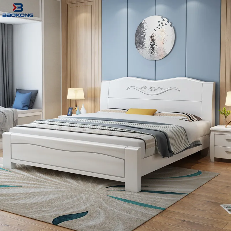 Экономия места гидравлический подъемник хранилище большой размер деревянная двойная кровать белого